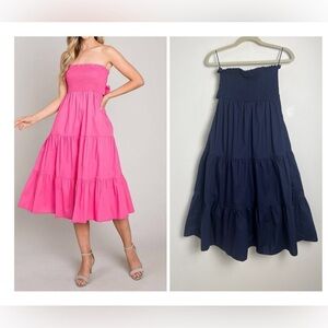 Allie Rose‎ Medium Navy Blue Mason Tie-Back Smocked 100% Cotton Tiered Dress